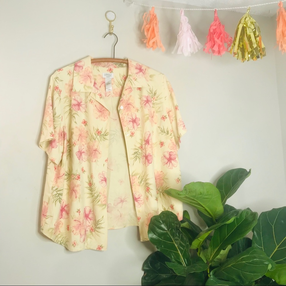 VTG Retro 90’s Floral Silk Pink Button Up Popover - Picture 2 of 7